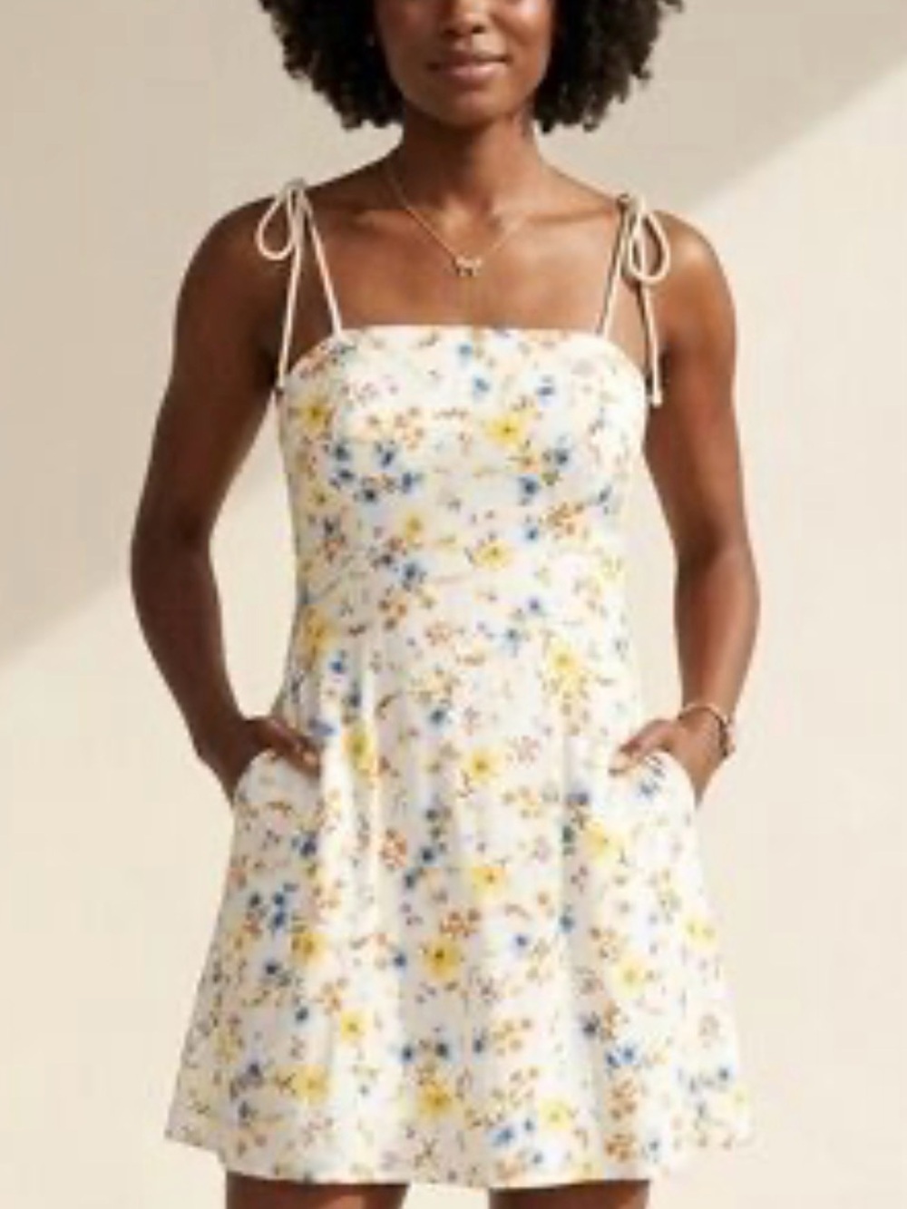 Old Navy Fit & Flare Tie-Strap Linen-Blend Floral Mini Dress NWT